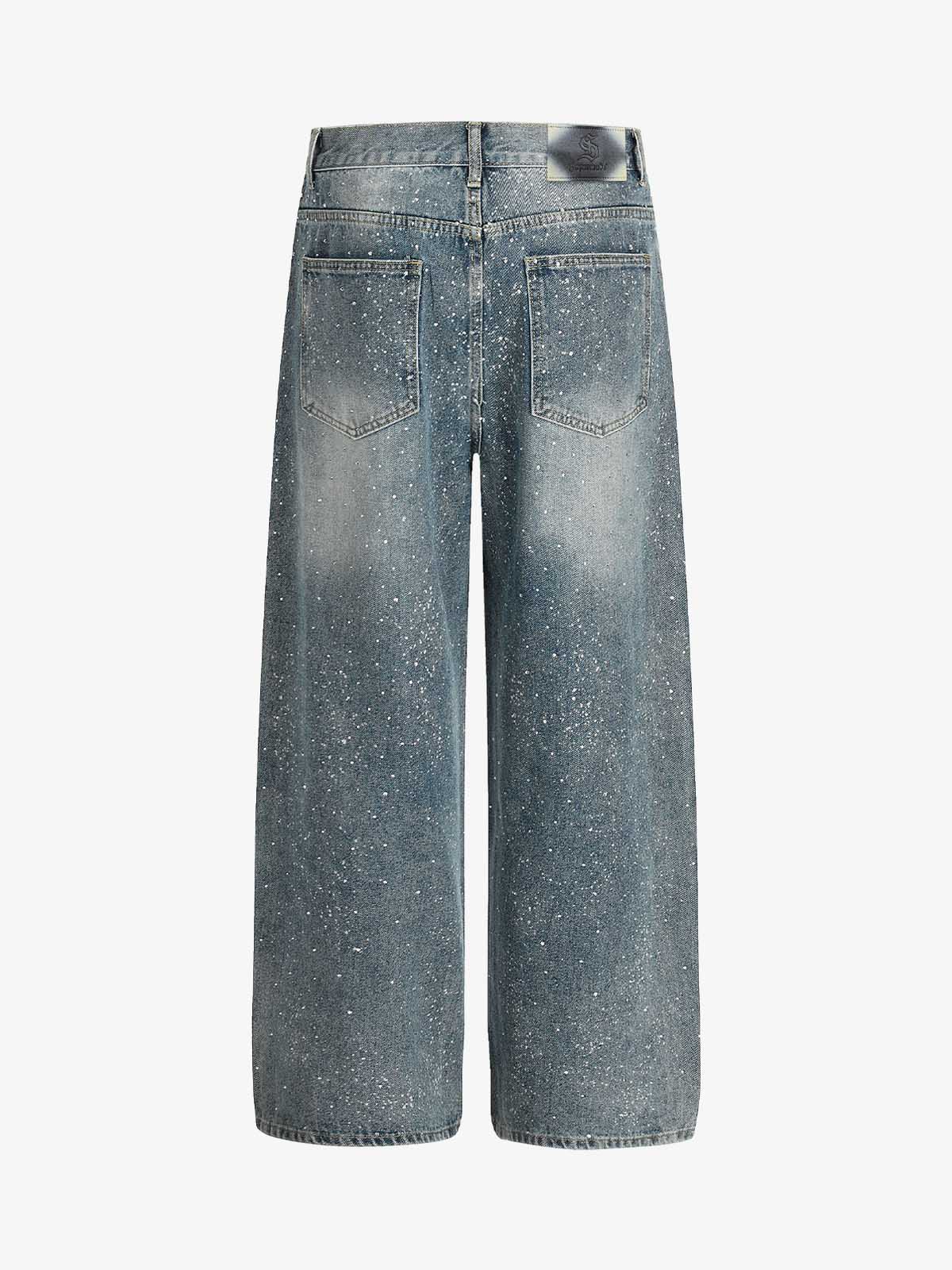 Street Distressed Washed Diamond Patch Jeans