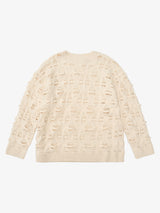 Ripped Openwork Crewneck Sweater