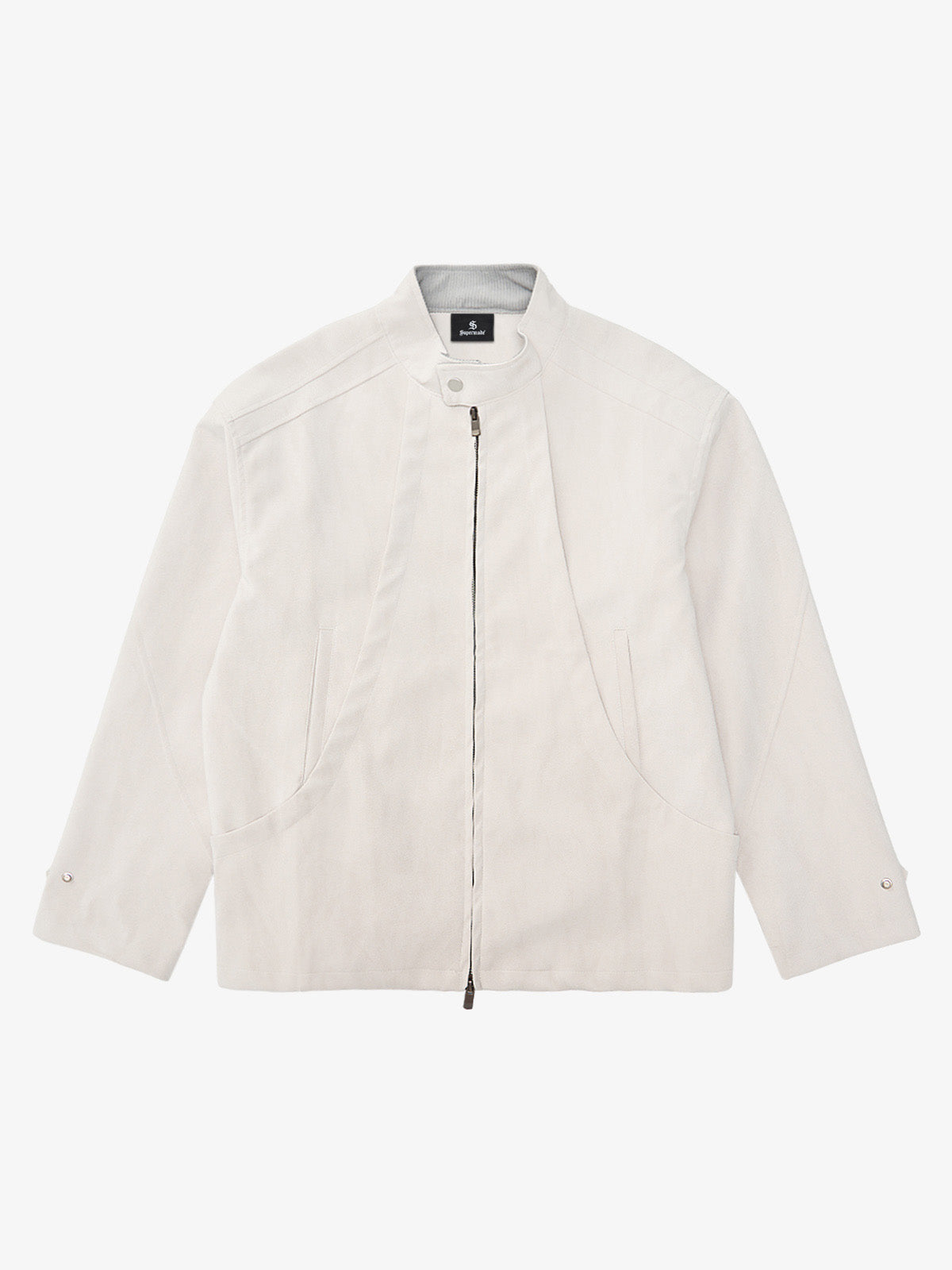 Deconstructed Split Stand Collar PU Leather Jacket