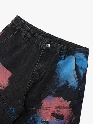 Vintage Tie-Dye Contrast Color Ripped Barrel Jeans - thumbnail 9