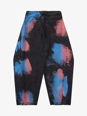 Vintage Tie-Dye Contrast Color Ripped Barrel Jeans - thumbnail 2
