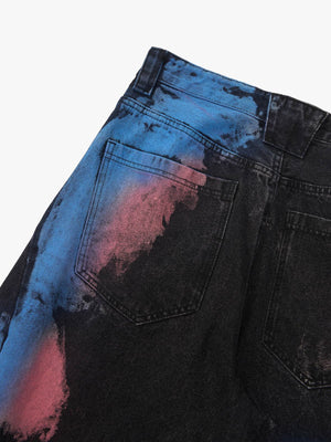 Vintage Tie-Dye Contrast Color Ripped Barrel Jeans - thumbnail 11