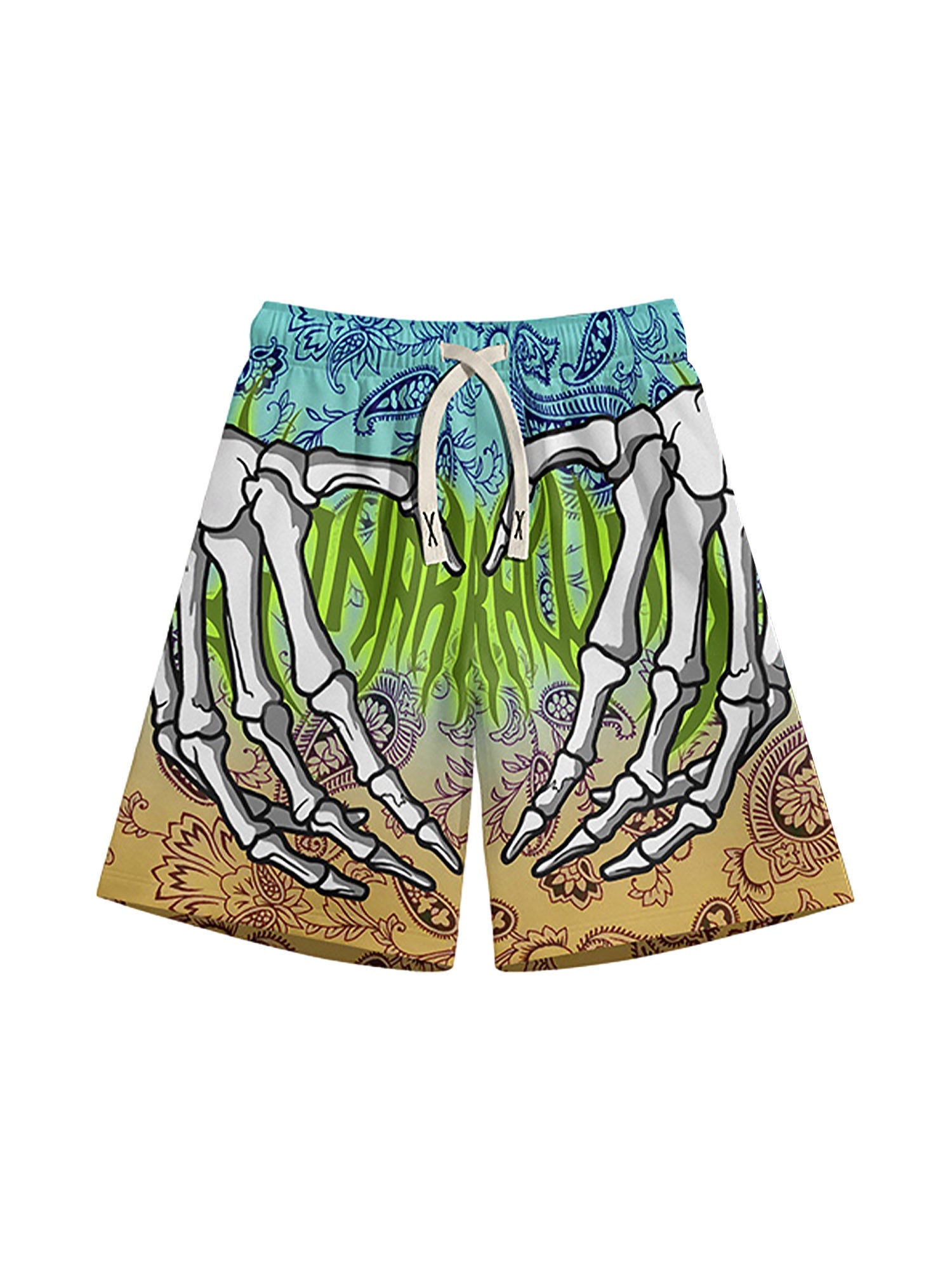 Skull Hand Print Hip Hop Shorts Quick Dry Summer Style - 10804