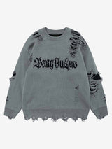 High Street Ripped Raw Edge Knitted Letter Jacquard Sweater