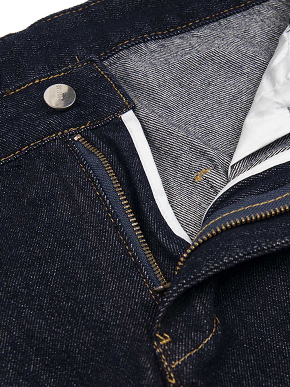 Plaid belt barrel jeans – zip fly close-up | XoKool