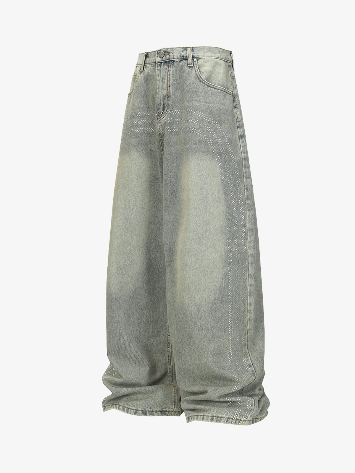 Retro Denim Rhinestone Striped Baggy Jeans
