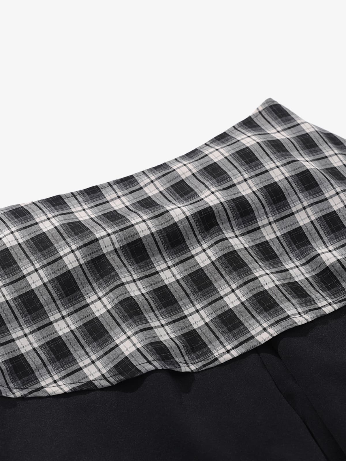 Retro Plaid Patchwork Tie-Belt Wide-Leg Barrel Pants - image 6