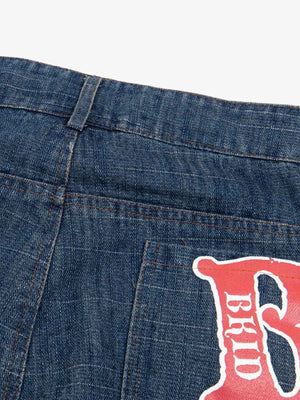 Dark Wash Cargo Jeans with Graphic Prints – Back pocket print close-up | XoKool