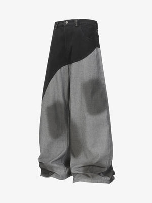 Two Tone Black and Grey Baggy Jeans with Grommets – Black/Grey, front flat | XoKool