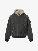Retro Washed Fleece-lined Hooded Work Jacket