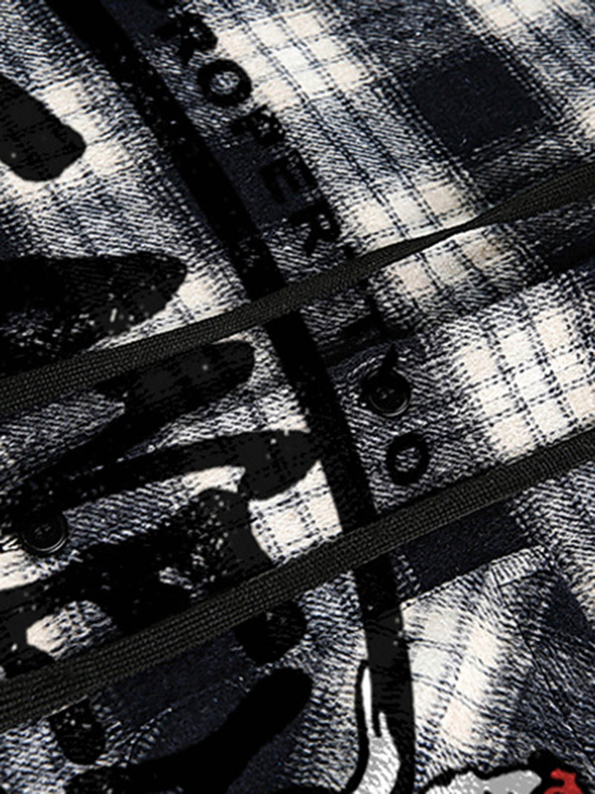 Vintage Black And White Plaid Angel Embroidered Hooded Shirt - image 3