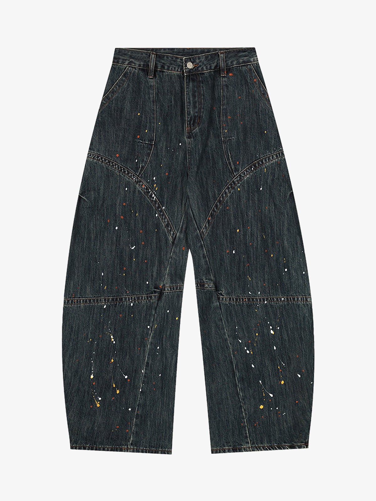 Vintage Denim Deconstruction Colorful Ink Splash Barrel Jeans