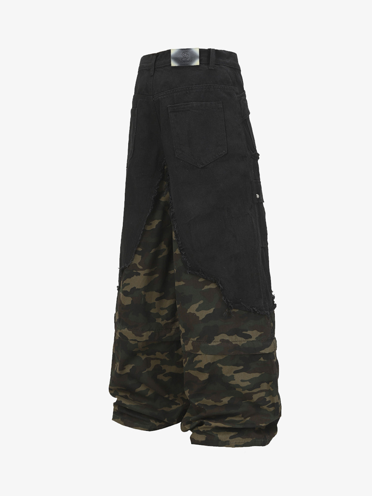 Retro Camouflage Faux Two-Piece Detachable Patchwork Pants - image 8