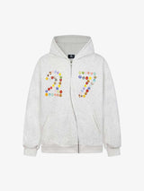 Fun Multicolor Button Print Hooded Cardigan Sweatshirt