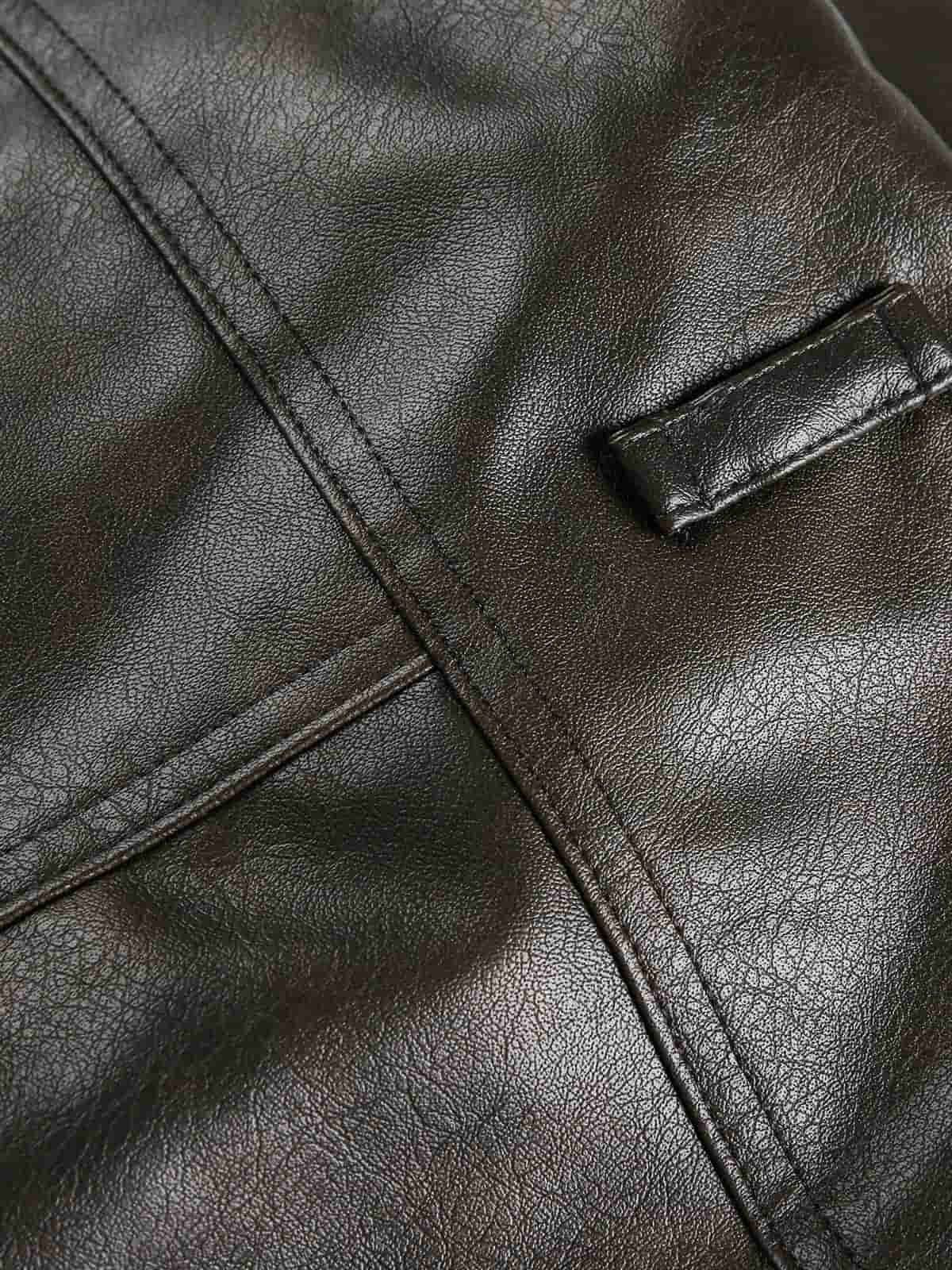 Vintage PU Leather Stand Collar Moto Workwear Vest - image 7