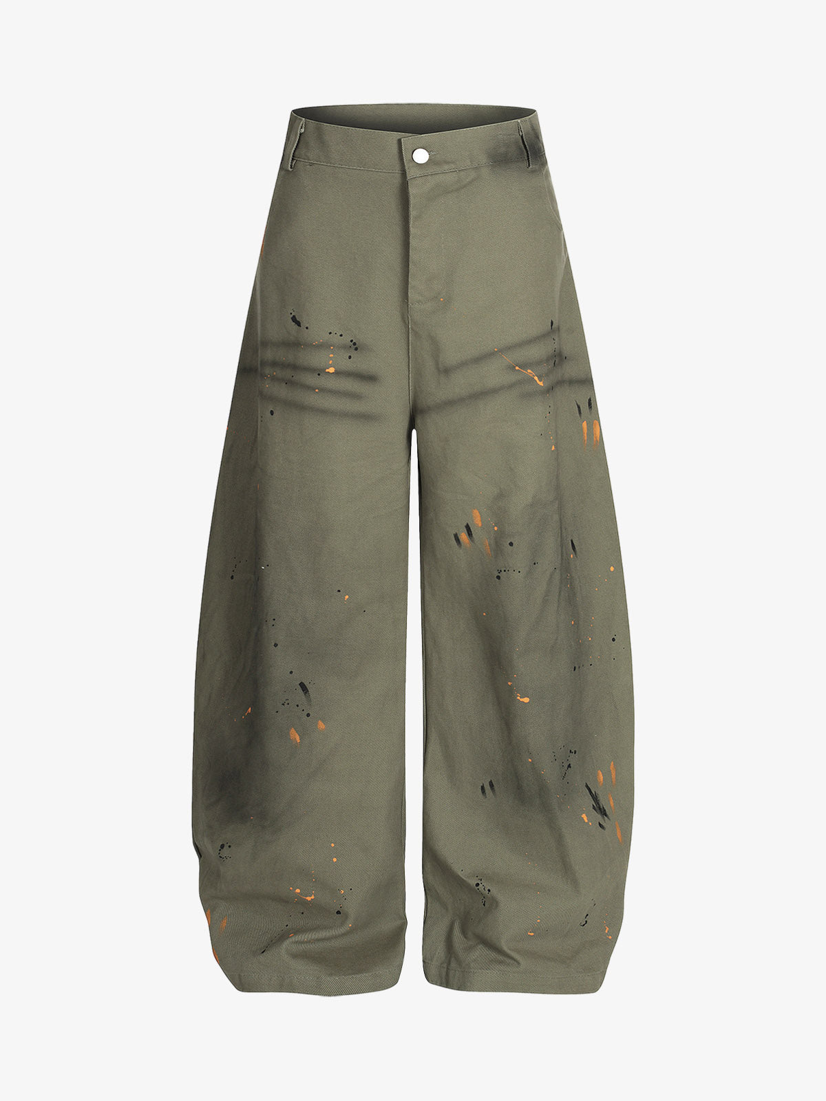 Retro Inkjet Dirty Dyed Barrel Pants - Green