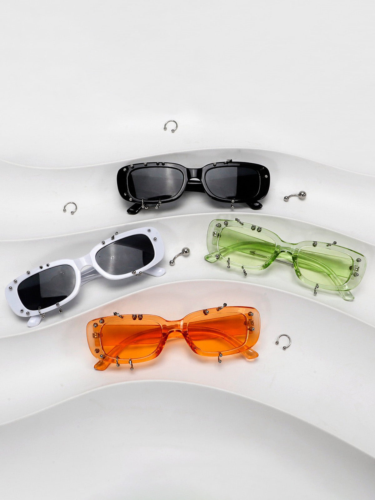 Retro Punk Studded Small Square Frame Sunglasses - image 8