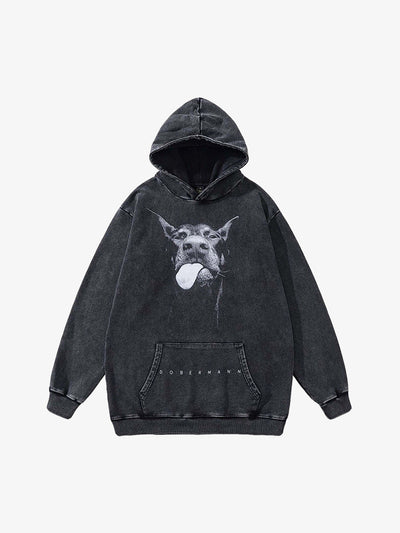 Acid Wash Doberman Graphic Hoodie