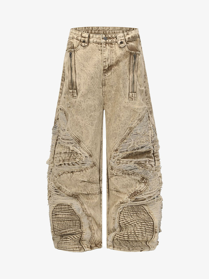 Sand Acid Wash Moto Baggy Jeans