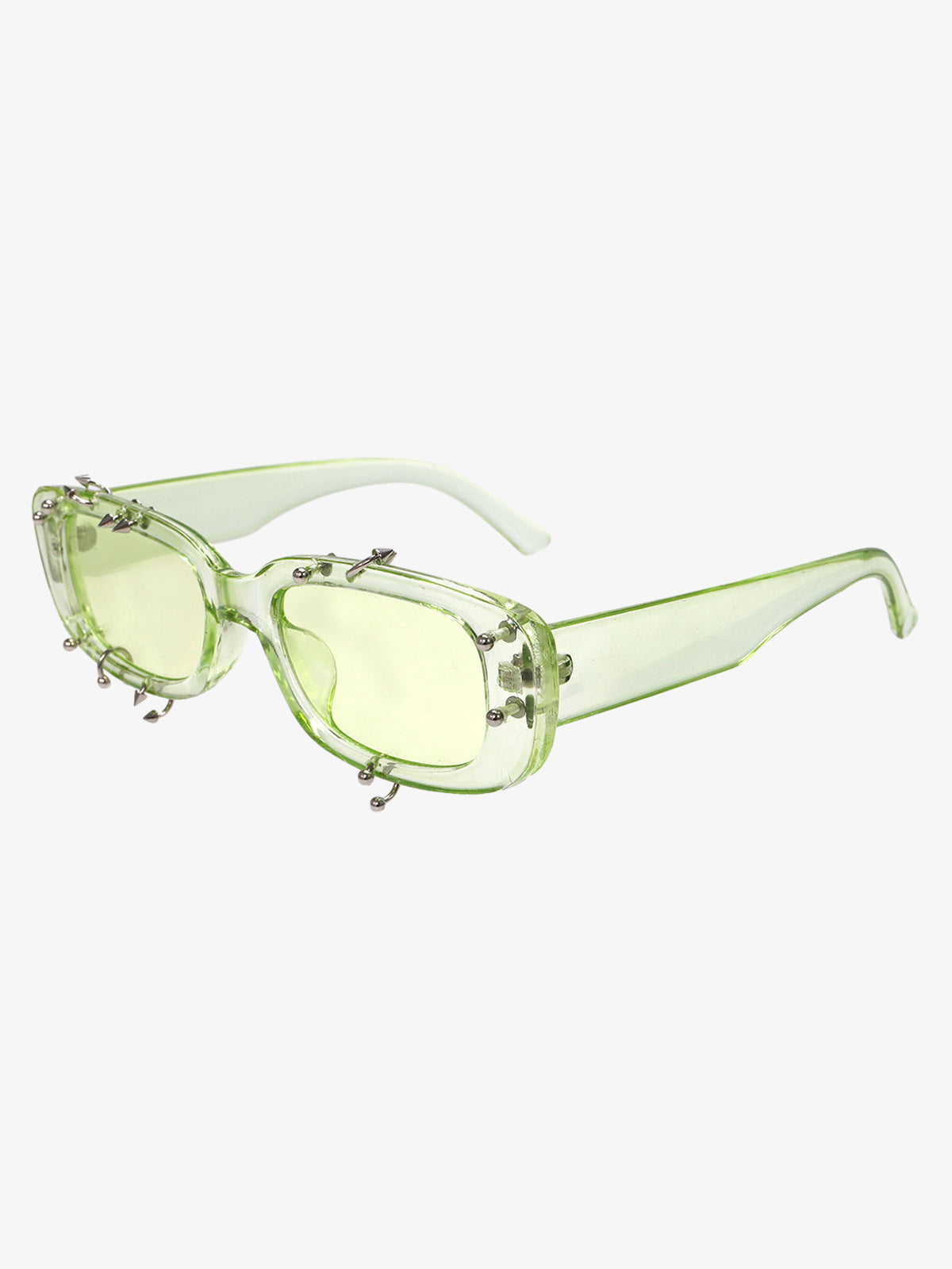 Retro Punk Studded Small Square Frame Sunglasses - Green
