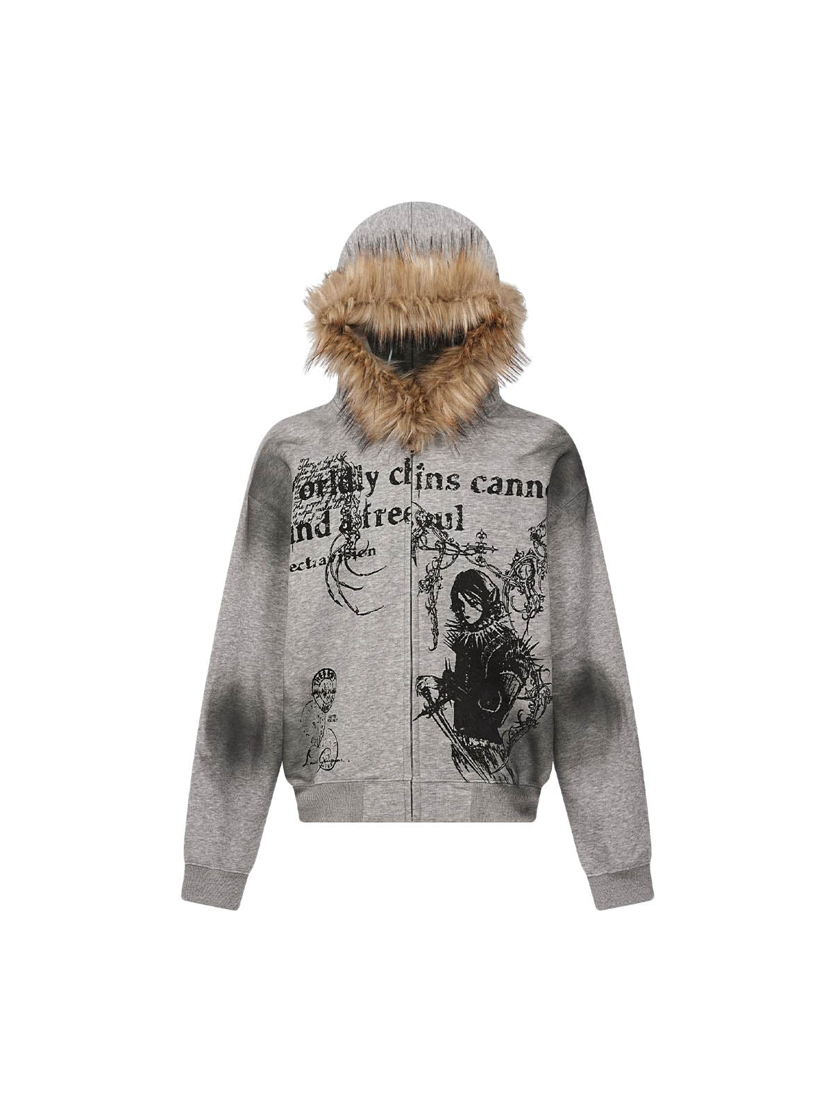 Wasteland Fur Hooded Zip Up Jacket Streetwear - 2001