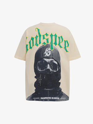 Mask Skull West Coast Hip-Hop Print T-Shirt - thumbnail 2