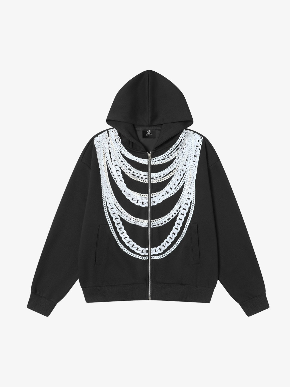 Retro Digital Chain Print Cardigan Zipper Hooded Sweatshirt