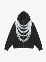Retro Digital Chain Print Cardigan Zipper Hooded Sweatshirt