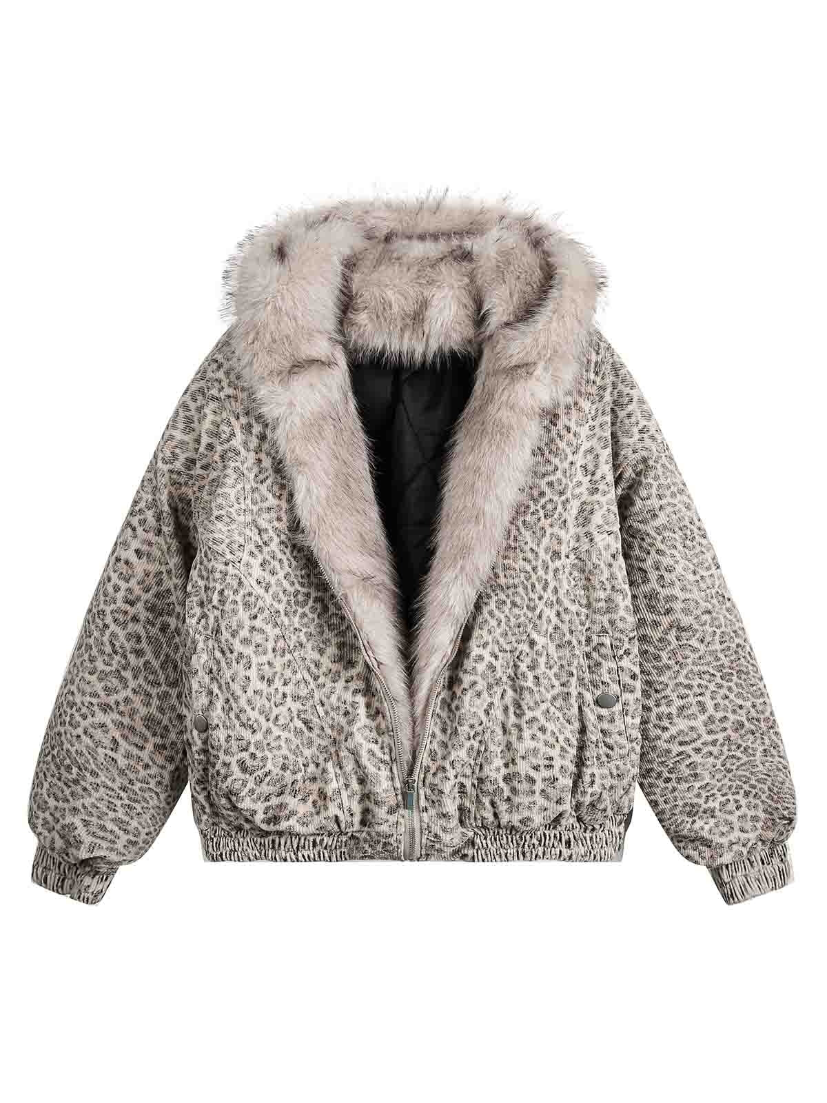 Cheetah Print Mink Fur Hooded Jacket Casual Winter Style - 10305