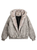 Cheetah Print Mink Fur Hooded Jacket Casual Winter Style - 10305
