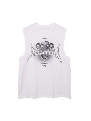 Bring edge to your wardrobe with the Aborfend Tank Top — a bold blend of comfort and attitude. Crafted from a soft, breathable cotton blend, this sleeveless top features a striking gothic-inspired graphic print, paired with a classic crew neck for all-day
