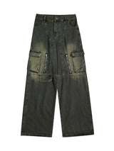 American Distressed Retro Multi pocket Workwear Washed Jeans