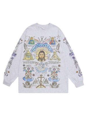 Stand out with effortless flair in the American High Street Graffiti Long Sleeve T Shirt. Crafted from a soft cotton blend, this shirt features detailed allover graphic prints inspired by vintage street art and urban graffiti. With a relaxed fit, classic