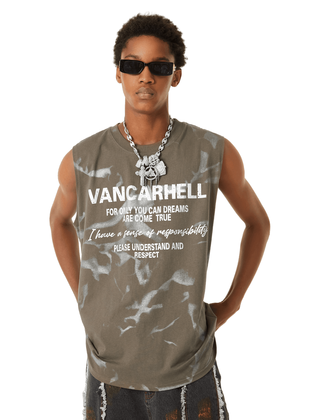 Splash Print Tanktop – am Model, Olivgrün, Vorderseite | XoKool
