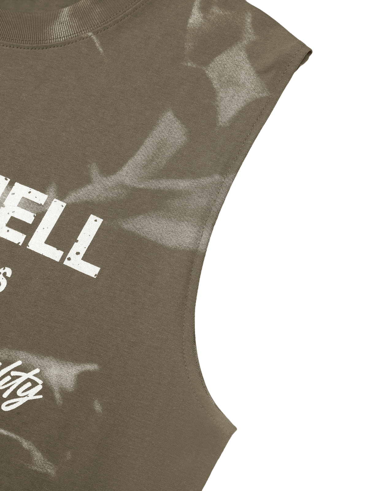 Splash Print Slogan Graphic Tanktop – Olivgrün, Armausschnitt Detailansicht | XoKool