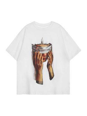 Show your attitude with the American Tide Loose Print Round Neck T Shirt — a bold essential for modern streetwear fans. Crafted from soft and breathable cotton, this relaxed-fit tee features a standout hand gesture graphic layered with bold text for an ed
