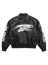 Make a bold statement with the American Vintage Street PU Leather Jacket. Crafted from lightweight satin with a sleek PU leather finish, this standout piece features a reflective logo and star print details for a unique urban edge. The jacket includes rib