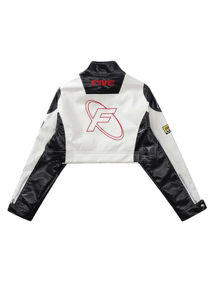 Fuel your streetwear with cosmic flair in the Badge Short PU Leather Racing Jacket. Crafted from durable polyester with a sleek leather-look finish, this jacket features astronaut-inspired patches, reflective stripes, and a zippered front for a futuristic