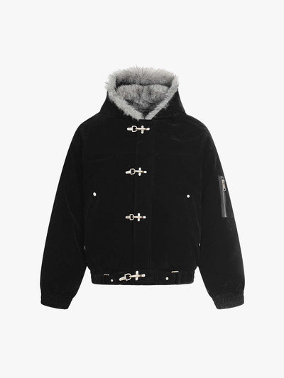 Faux Suede Bomber Jacket with Fur Hood