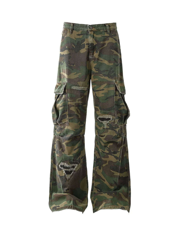 Stay ready for anything with the Camouflage Utility Cargo Pants. Made from a durable and breathable cotton blend, these pants feature a versatile camouflage print that adds bold style to any streetwear or outdoor look. With multiple spacious pockets and a