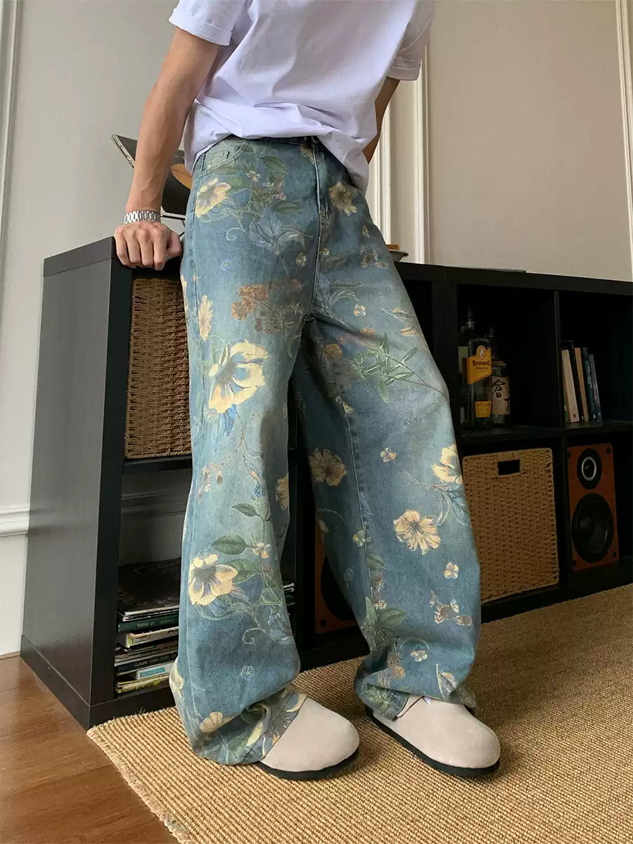 Bring retro vibes to your wardrobe with the Carpenter Pant. Crafted from durable denim, these high-waist, wide-leg pants feature a unique vintage floral print for a standout casual look. The elastic waistband ensures a secure and comfortable fit, while th