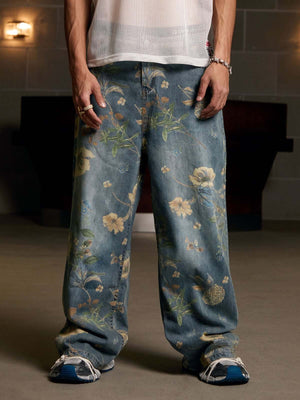 Bring retro vibes to your wardrobe with the Carpenter Pant. Crafted from durable denim, these high-waist, wide-leg pants feature a unique vintage floral print for a standout casual look. The elastic waistband ensures a secure and comfortable fit, while th
