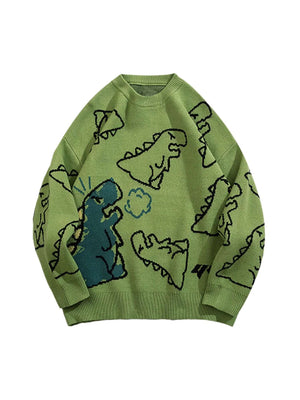 Cartoon Dinosaur Printed Sweater Fun Casual Streetwear -4001 Xokool ®