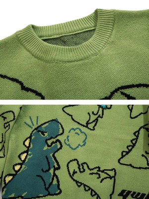 Cartoon Dinosaur Printed Sweater Fun Casual Streetwear -4001 Xokool ®