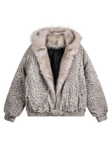 Wrap yourself in bold comfort with the Cheetah Print Mink Fur Hooded Jacket. Made from ultra-soft faux fur with cozy sherpa lining, this winter-ready jacket combines warmth with standout style. It features a detachable hood for versatile wear, ribbed cuff