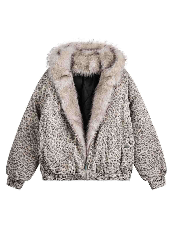 Wrap yourself in bold comfort with the Cheetah Print Mink Fur Hooded Jacket. Made from ultra-soft faux fur with cozy sherpa lining, this winter-ready jacket combines warmth with standout style. It features a detachable hood for versatile wear, ribbed cuff