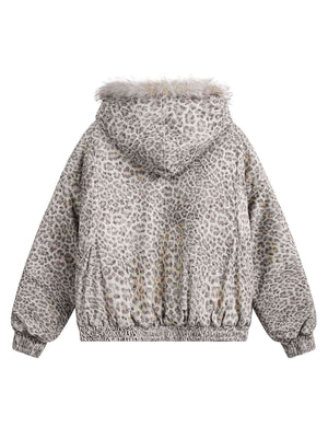 Wrap yourself in bold comfort with the Cheetah Print Mink Fur Hooded Jacket. Made from ultra-soft faux fur with cozy sherpa lining, this winter-ready jacket combines warmth with standout style. It features a detachable hood for versatile wear, ribbed cuff
