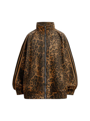 Make a fearless style statement with the Cheetah Print Suede Tracksuit. Crafted from soft and cozy faux fur, this bold matching set includes a zip-up jacket and matching pants, both featuring a standout leopard print design. Designed with ribbed cuffs and