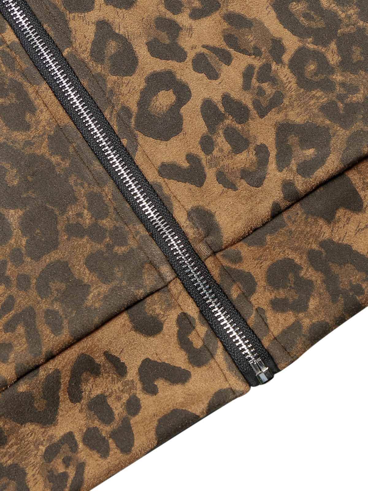 Make a fearless style statement with the Cheetah Print Suede Tracksuit. Crafted from soft and cozy faux fur, this bold matching set includes a zip-up jacket and matching pants, both featuring a standout leopard print design. Designed with ribbed cuffs and