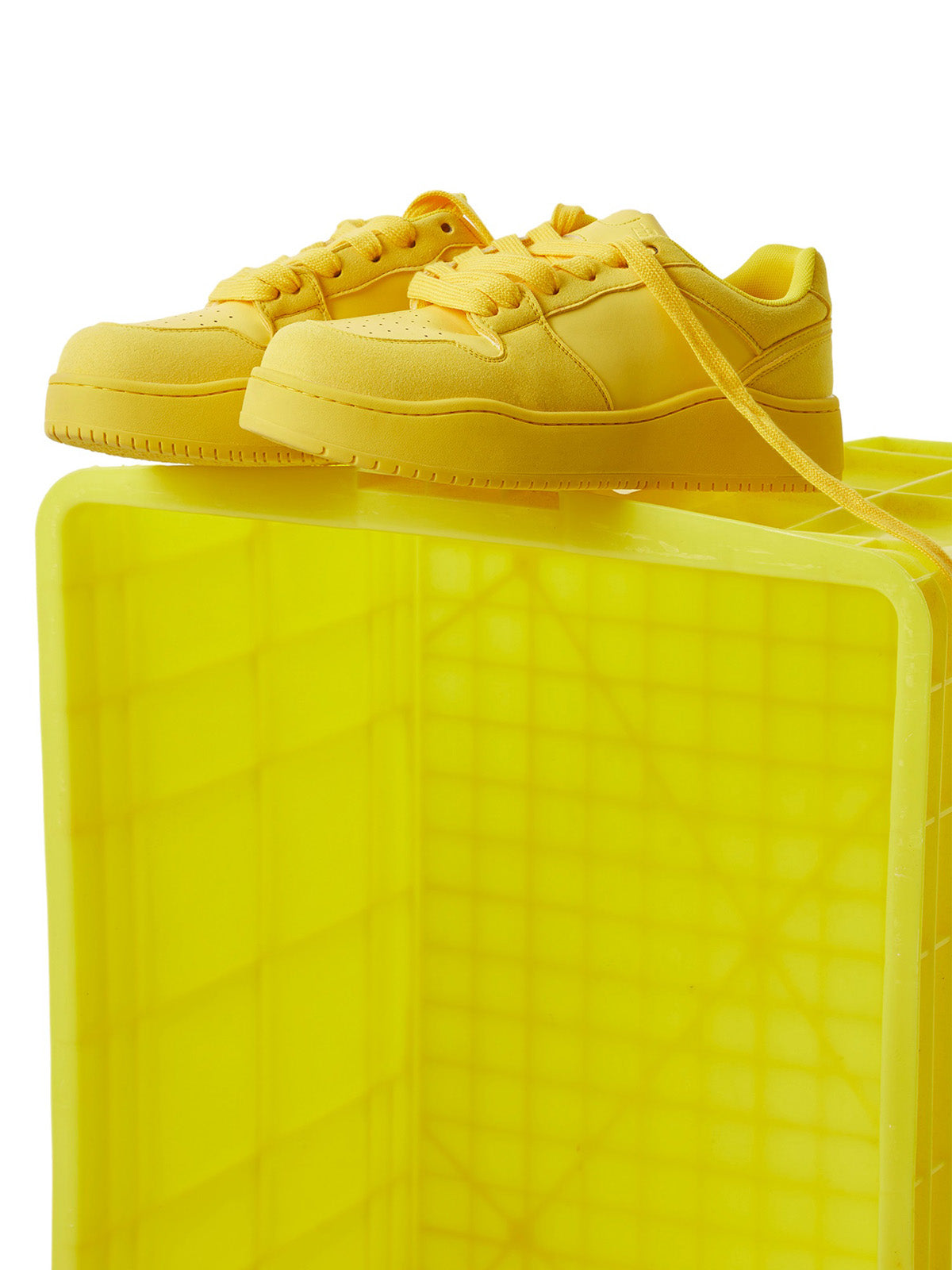 Yellow Chunky Low Top Sneakers with Tonal Overlays – Yellow on crate | XoKool